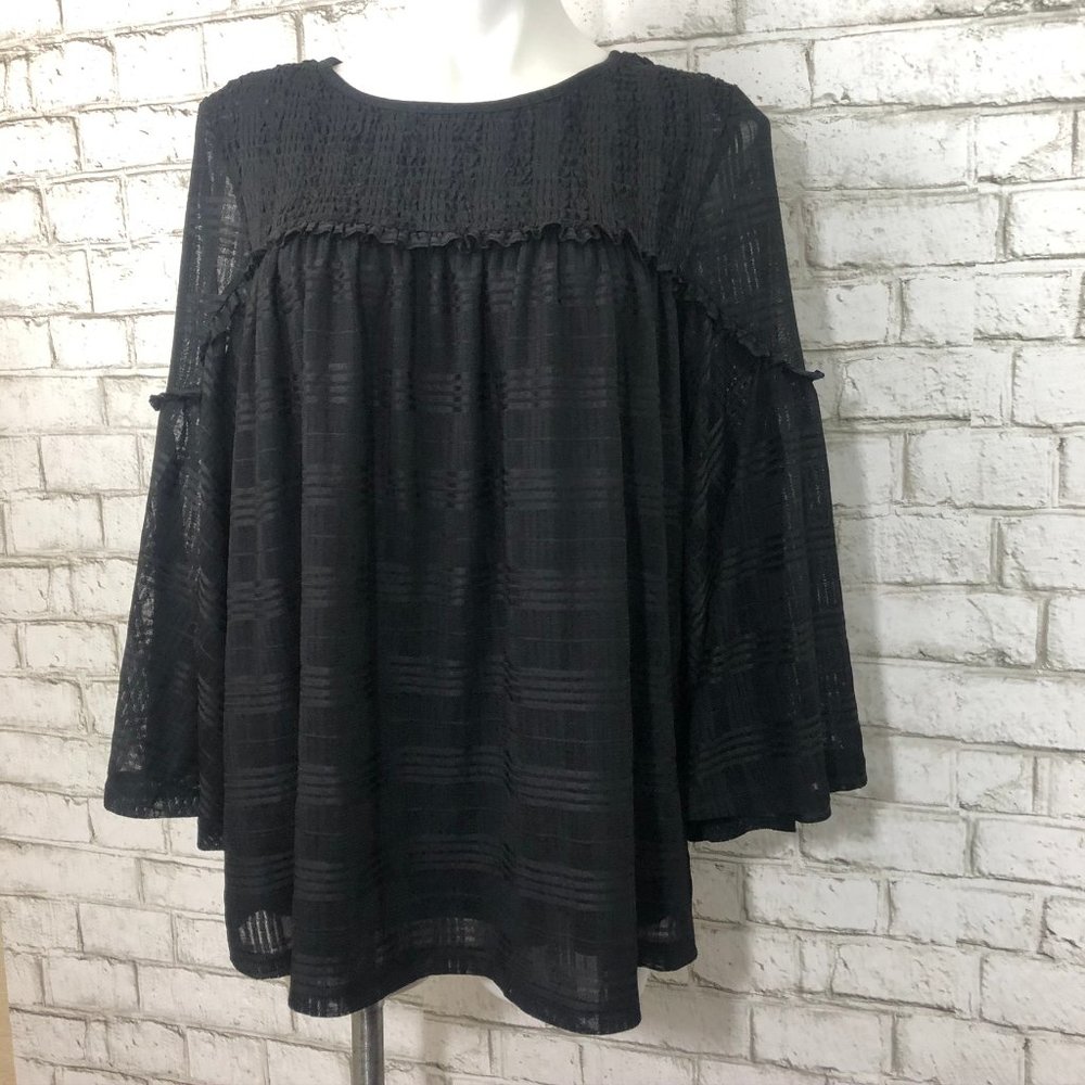Smocked Yoke Lace Peasant Top Blouse - Picture 1 of 6